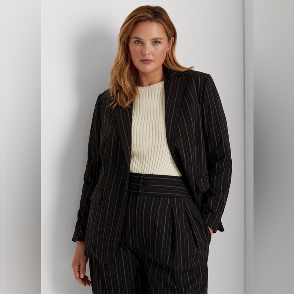 Lauren Ralph Lauren Pin Stripe Wool Blend Blazer Black White 8